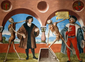Døden, rådgiver og administrator (fogd) fra Dance of Death-syklusen av Albrecht Kauw
