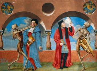 Døden, kanonadvokat og astrolog fra Dance of Death-syklusen av Albrecht Kauw