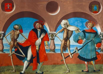 Døden, borgerligheten og kjøpmannen fra Dance of Death-syklusen av Albrecht Kauw