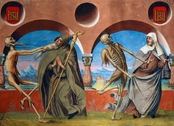 Death, eremitt og Beguine fra Dance of Death-syklusen av Albrecht Kauw