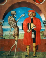 Death with Jurist, detalj av Death, Knight and Jurist fra Dance of Death-syklusen av Albrecht Kauw