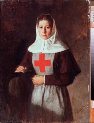 Une infirmiere (A Nurse) - Maleri av Nikolai Alexandrovich Yaroshenko (Yaroshenko) (1846-1898), olje på papp