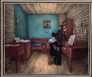 Grev Serge Volkonski (1788-1865) og hans kone (Maria Volkonskaia,?) i Peter og Paul-festningen (Sankt Petersburg). (Grev S. Volkonsky med sin kone i Peter-fengselet). Lederen for den dekabristiske (decembrist) oppstanden (1825), etter den