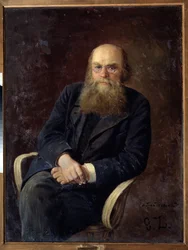 Portrett av forfatteren Nikolay N. Zlatovratsky (1845-1911) (Portrett av forfatteren N.N. Zlatovratsky). Maleri av Nikolai Karlovich Grandkovsky (1864-1907), olje på lerret