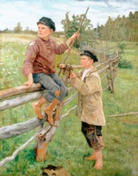 Gutter i et landskap