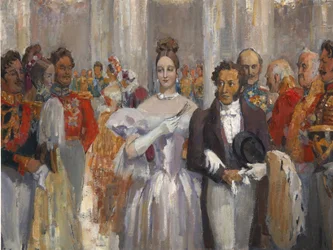 Alexander Pushkin med kona på ballen.