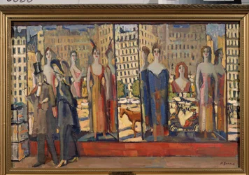 The Parisian Showcases (Paris Shop Windows) - Maleri av Nikolai Pavlovich Ulyanov (Ulianov) (1875-1949), olje på lerret