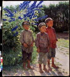 Garcons paysans (bondegutter). Peinture de Nikolai Petrovich Bogdanov Belsky (Bogdanov-Belsky) (Bogdanov Belski) (Bogdanov-Belski) (1868-1945). Huile sur toile