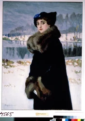 Portrait de la ballerina Lyudmila Mesaksudi Barash (Portrett av ballettdanseren Lyudmila Mesaksudi Barash). Peinture de Nikolai Petrovich Bogdanov Belsky (Bogdanov-Belsky) (Bogdanov Belski) (Bogdanov-Belski) (1868-1945). Tempera sur toile