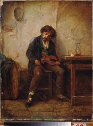 En musiker. Maleri av Nikolai Petrovich Petrov (1834-1876), olje på lerret