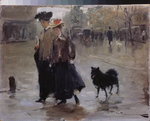 A Stroll (A Stroll) - Maleri av Nikolai Kornilovich Pimonenko (1862-1912), olje på lerret