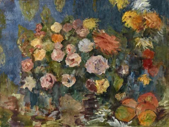 Stilleben med blomster og frukt, 1907