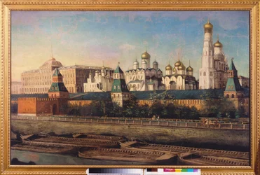 Utsikt over Kreml i Moskva. Maleri av Nikolai Ivanovich Podklyuchnikov (1813-1877), olje på lerret. Russisk kunst fra 1800-tallet. State United Museum Center i Kreml, Moskva.