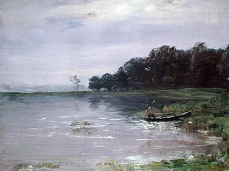 Landskap med båt, kveld