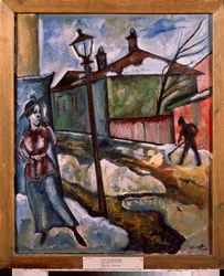 A street - Spring (A street - Spring) - Maleri av Nikolai Vladimirovich Sinezubov (Nicolas Sinezuboff) (1891-1956), olje på lerret