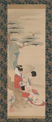The Brine Maiden Matsukaze, early 18th century.    1163502   no       norwegian Successfully Translated  Original: Courtesan Writing a Letter as Two Men Watch through a Window Lattice Translat: Courtesan Writing a Letter as Two Men Watch through a Window L