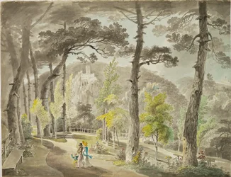 Promenade i Hinterbrühl-dalen, et svært populært utflukts- og ferieområde sør for Wien (vannfarge)