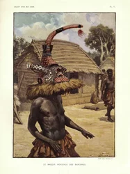 The Mokenge Mask of the Bangongo, illustrasjon fra "Ethnographic notes on the peoples commonly called Bakuba...", av Emil Torday