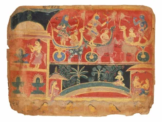 Illustrasjon for Bhagavata Purana, Rukmini-Haran-kampscenen