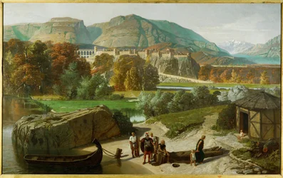 Romersk villa bygget ved foten av Dauphiné-Alpene, en tid etter erobringen av Gallia (maleri på lerret)