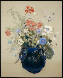 En vase med blå blomster, ca. 1905-08