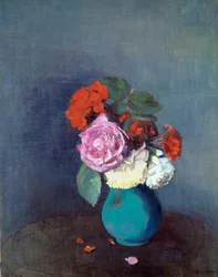 Blomster Bukett av nelliker. Maleri av Odilon Redon (1840-1916) 1900 Søn. 0,46x0,38 m Lyon, Musee des Beaux Arts - Blomster - Bukett med nelliker. Maleri av Odilon Redon (1840-1916)