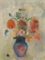 Stor vase med blomster. Rundt 1912