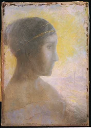 Leder for en ung kvinne i profil, ca. 1895