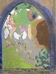 Profil av en kvinne ved et vindu, ca. 1912 (pastell på kort)