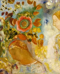 To unge jenter blant blomster, 1912