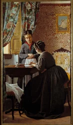 Analfabeten eller kvinnen som skriver et brev til sin hushjelp Maleri av Odoardo Borrani (1834-1905) 1869 Privat samling