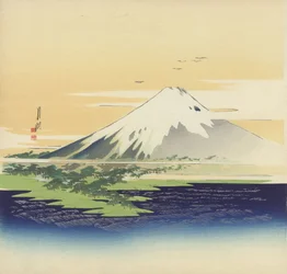 Fuji fra stranden ved Mio, 1900-10 (treblokktrykk)