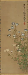 Blå og hvite blomster på slanke stilker, Edo-periode, 1700-1800-tallet