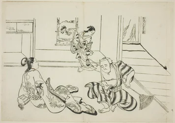 Barnevakt og skallet Tengu fra Kurama-fjellet (Kaburo Kurama Tengu), nr. 7 fra en serie på 12 trykk som viser parodier på skuespill