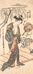 Kvinne i løs kimono som kommer fra badekaret, ca. 1755., ca. 1755.