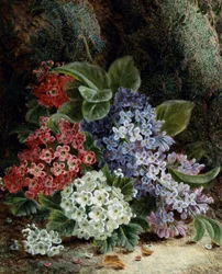 Syrin- og hagtornblomster. Maleri av Oliver Clare (ca. 1853–1927). Privat samling.