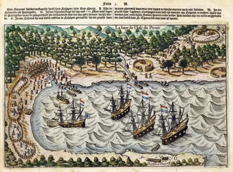 Utsikt over nederlandsk skip i havnen, ca. 1598-1602
