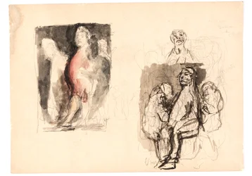 Ulike skisser, bl.a. farget skisse for "Diogenes"