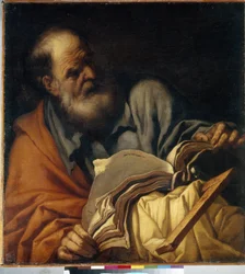 Saint Thomas, apostel. (Apostelen Sankt Thomas). Maleri av Orazio Borgianni (1578-1616), olje på lerret, italiensk kunst (Roma)