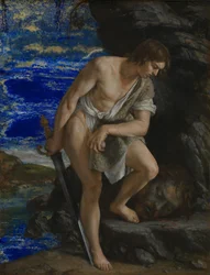 David betrakter Goliats hode