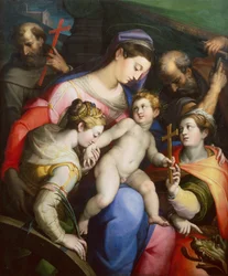 Den hellige familie med de hellige Margaret, Catherine og Francis (olje)