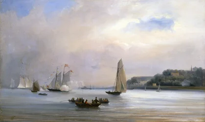 The Anglo-American Yacht Race rundt Isle of Wight, 22. august 1851 (olje på lerret)
