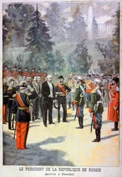 Felix Faure, Frankrikes president, mottok på Peterhof, St. Petersburg, Russland, 1897