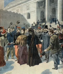 Enken etter oberst Hubert Henry forlater tinghuset (Dreyfus-affæren)