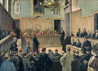 Assize-domstolen under Panama-skandalen i 1898 (gravering)