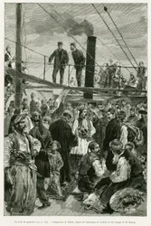 Skipets dekk. Gravering av Tofani for å illustrere historien Voyage en Thessalie i 1882, av Paul Monceaux, i le tour du monde 1887, regissert av Edouard Charton (1807-1890), Hachette, Paris.