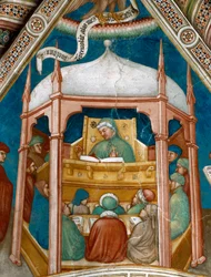 Saint Augustine underviste i retorikk i Kartago. (Fresco