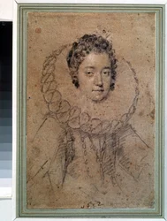 ""Portrett av en dame av aristokratiet"" hun bærer en bred krage (jordbær). Tegning av Ottavio Maria Leoni (1578-1630) 1612 Pushkin-museet, Moskva