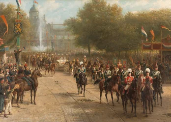 Frederiksplein, Amsterdam, under Dronning Wilhelminas inntreden, 5. september 1898
