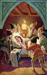 Snøhvit og de syv dvergene, ca. 1900 (illustrasjon)